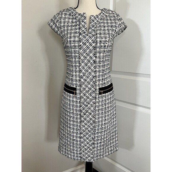 Karl Lagerfeld Tweed Dress Navy and Black Size 2 EUC - Picture 1 of 10